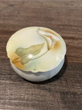 RS Germany Antique Hand Painted Calla Lily Porcelain Trinket Box with Lid